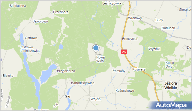 mapa Nowa Wieś, Nowa Wieś gmina Jeziora Wielkie na mapie Targeo